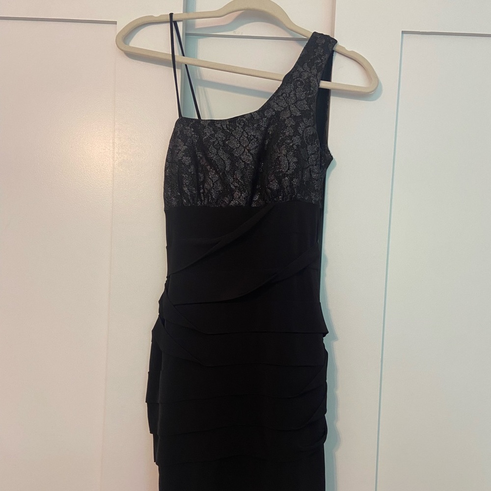 Black one-shoulder midi dress